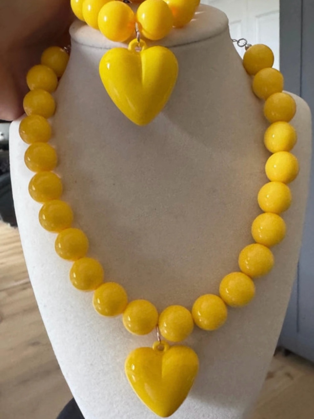 Yellow Heart Bead Necklace and bracelet Women Jewelry